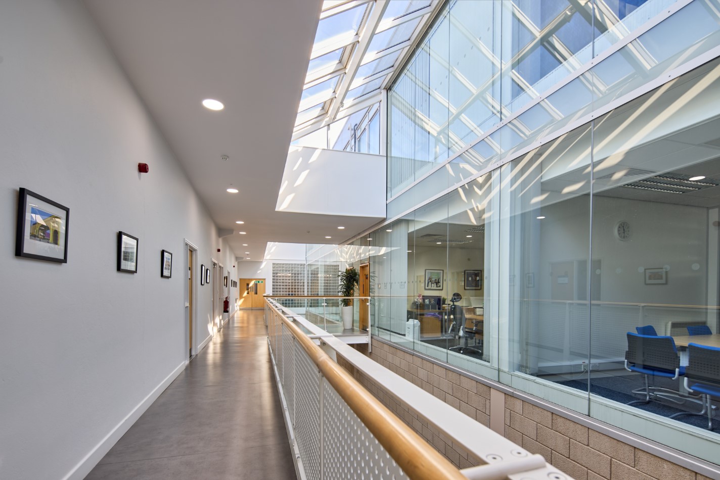 The atrium of UKSE's Sheffield Innovation Centre with offices on the side