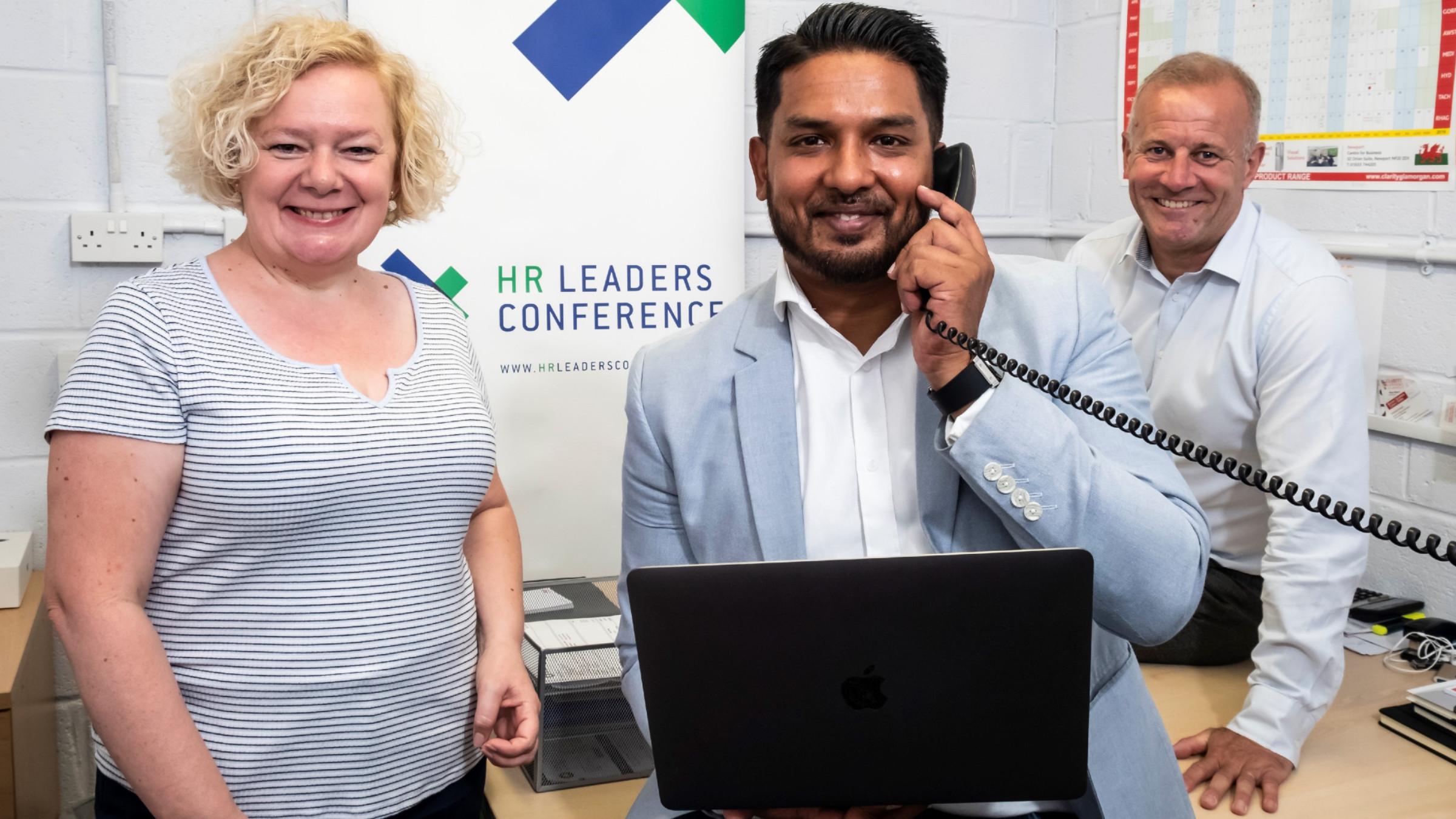 Ameer Shabbir Corporate Event Solutions on the phone with Newport City Councillor Jane Mudd and Martin Palmer UKSE